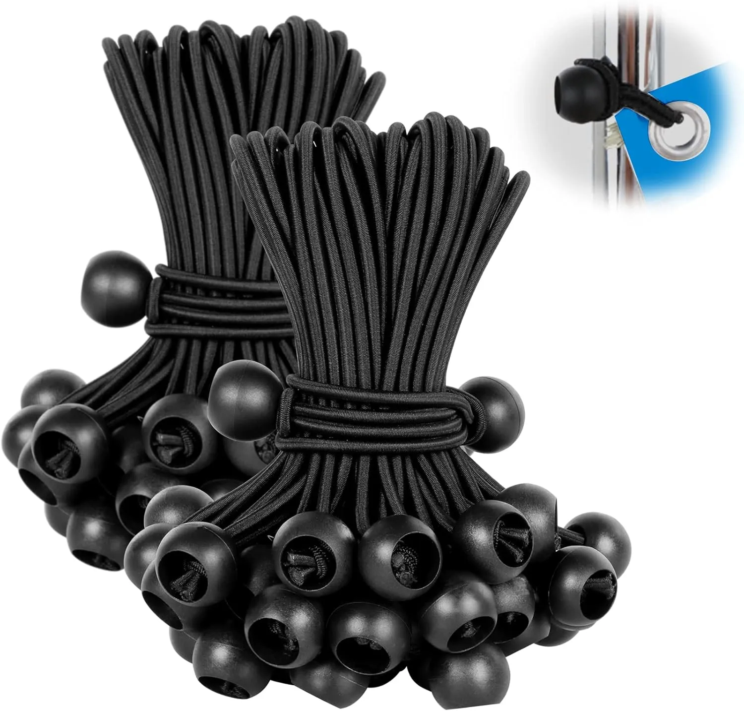 9 Inch Ball Bungee Cords, 100 pcs Bungie Cord Balls Tarp Tie Bungee Balls Tie for Canopy, Camping Tarp, Shelter,Cargo,Tent Poles- UV Resistant