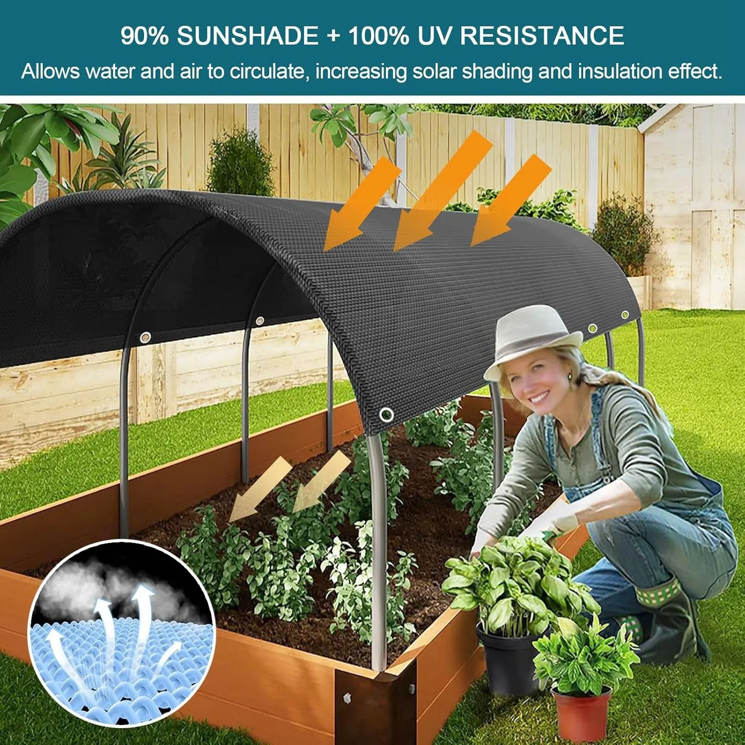 90% Black Shade Cloth, 10x20 FT Durable Mesh Tarp with Grommets, Resistant Garden Sun Shade Netting, Shading Antifreezing for Pergola, Greenhouse, Plants Growing,10x30ft/300x900cm
