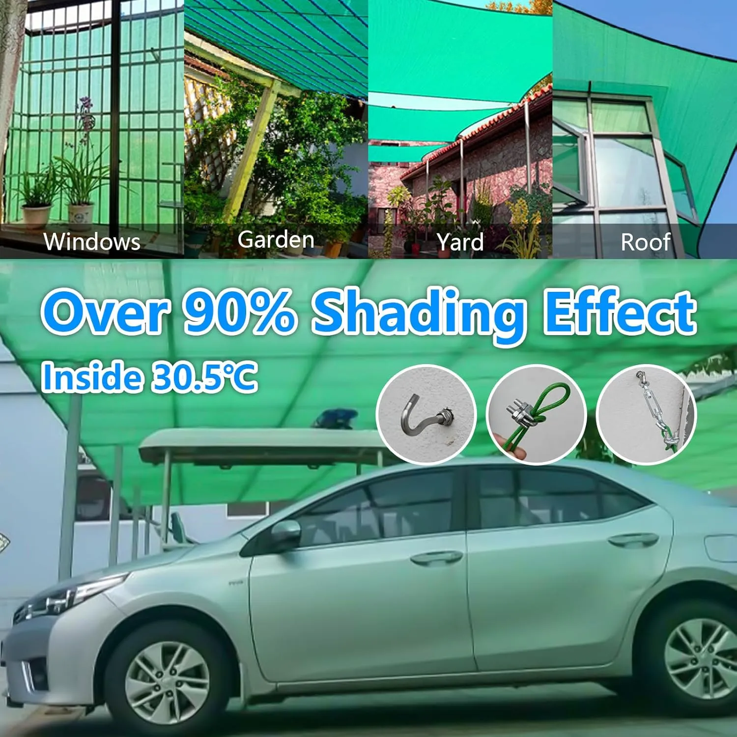 90% Blackish Green Shade Cloth for Garden, 6.5x10FT Resistant Garden Sun Shade Net, Durable Mesh Shade Tarp with Reinforced Grommets for Greenhouse, Plant, Chicken Coop, Pergola, Canopy