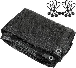 90% Sunblock Shade Cloth Net Black Shade Mesh Tarp with Grommets 10ft X 20ft UV Resistant Net Shade Fabric for Plants Garden Greenhouse or Swimming Pool,with 18pcs Ball Bungees,Black