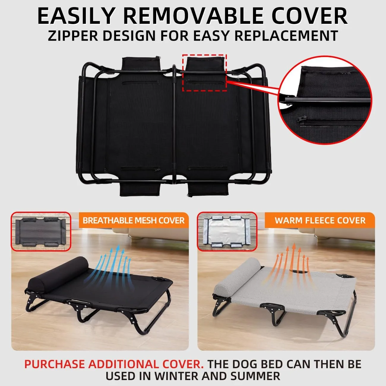 ABE Outdoor Dog Bed, Dog Cot, Large, Raised, Cooling, Elevated, Off Ground, Portable, Black