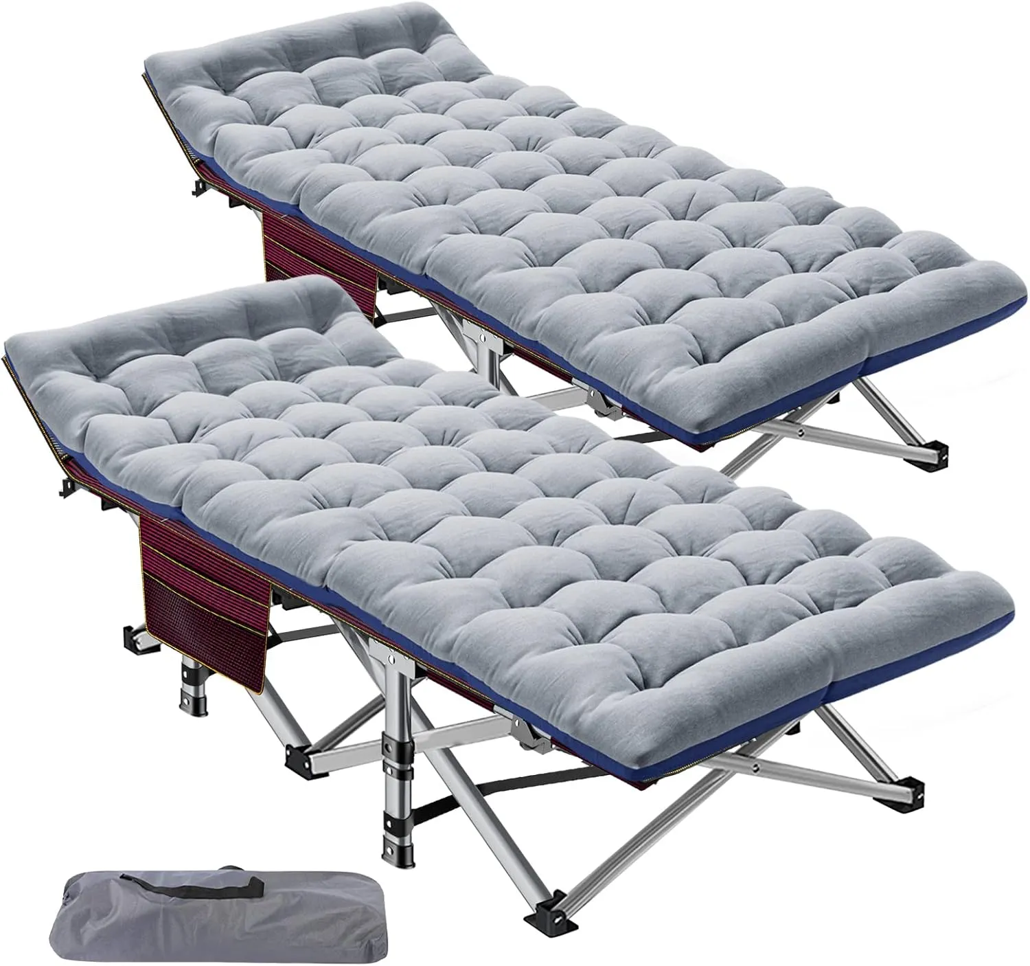 ABORON 2 Pack Folding Camping Cot W/Mat for Adults, Heavy Duty Outdoor Bed with Carry Bag,1200 D Layer Oxford Travel Camp Cots