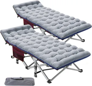ABORON 2 Pack Folding Camping Cot W/Mat for Adults, Heavy Duty Outdoor Bed with Carry Bag,1200 D Layer Oxford Travel Camp Cots