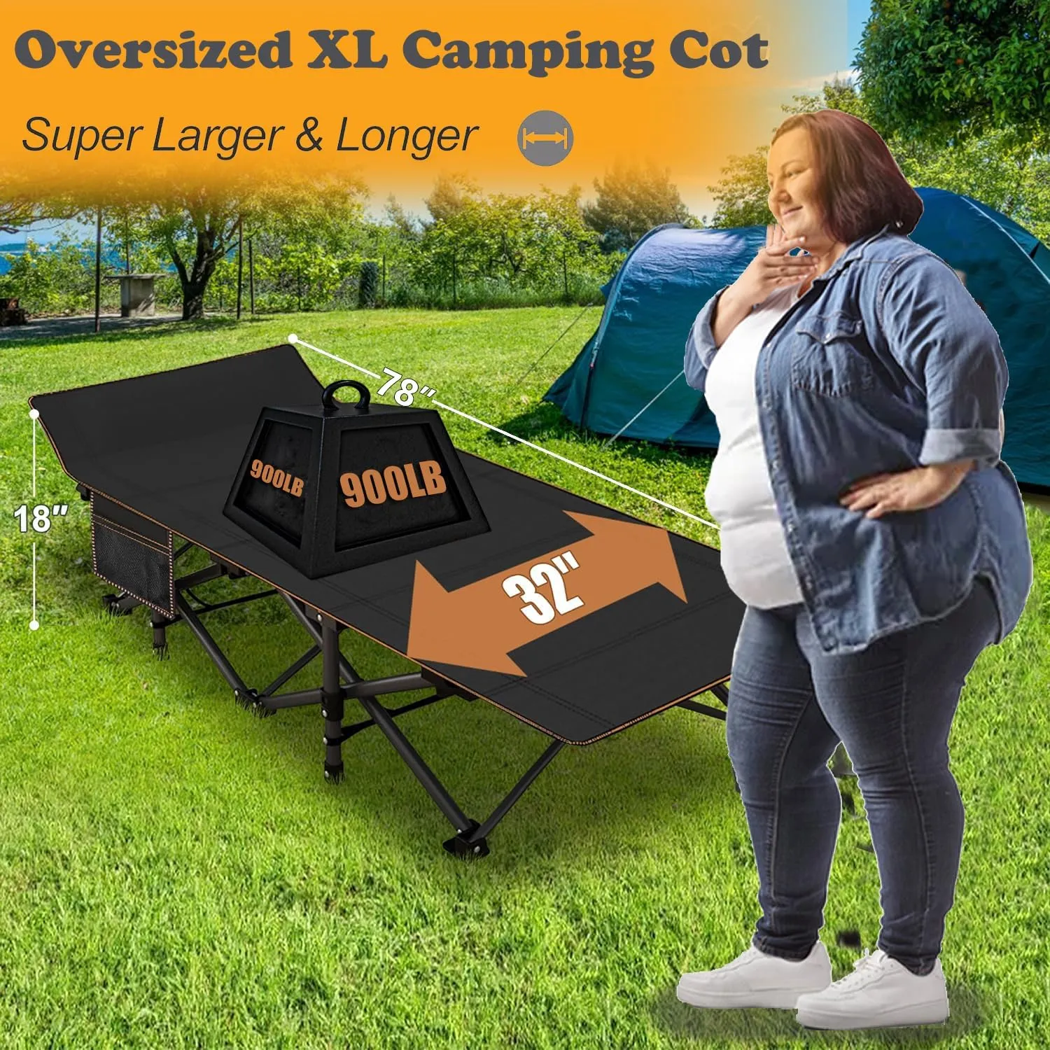 ABORON 2PK Oversized Folding Camping Cot for Adults, Double Layer 1200D, 500lb Capacity, Heavy Duty Guest Cot with Mat & Carrying Bag for Indoor & Outdoor Use