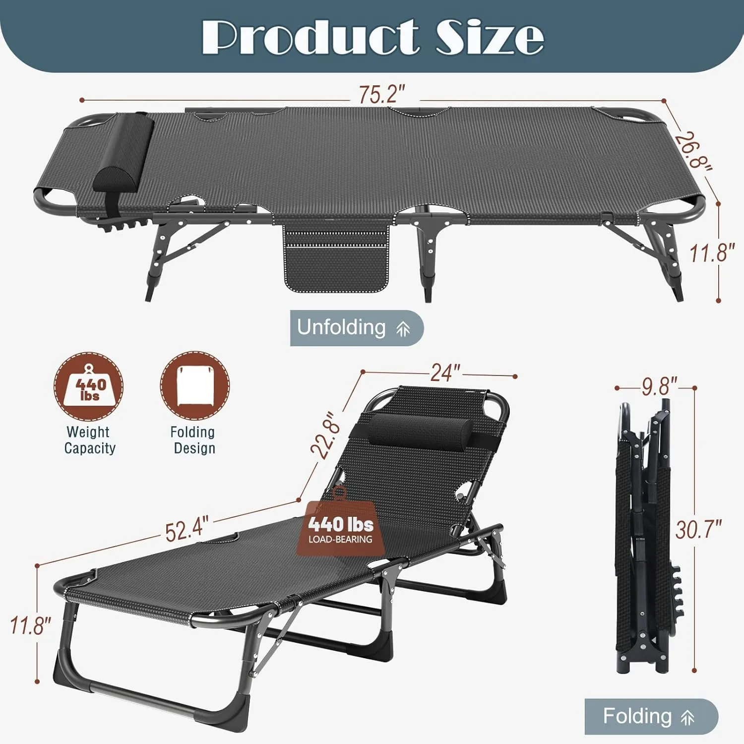 ABORON Foldable Camping Cots for Adults, Double Layer 1200D 500lb Loading Cot for Sleeping, Heavy Duty Guest Bed with Mattress Carrying Bag (1, Atramentous Bed & Blue Pad)
