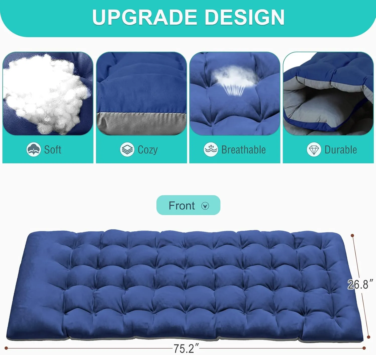 ABORON Foldable Camping Cots for Adults, Double Layer 1200D 500lb Loading Cot for Sleeping, Heavy Duty Guest Bed with Mattress Carrying Bag (1, Atramentous Bed & Blue Pad)