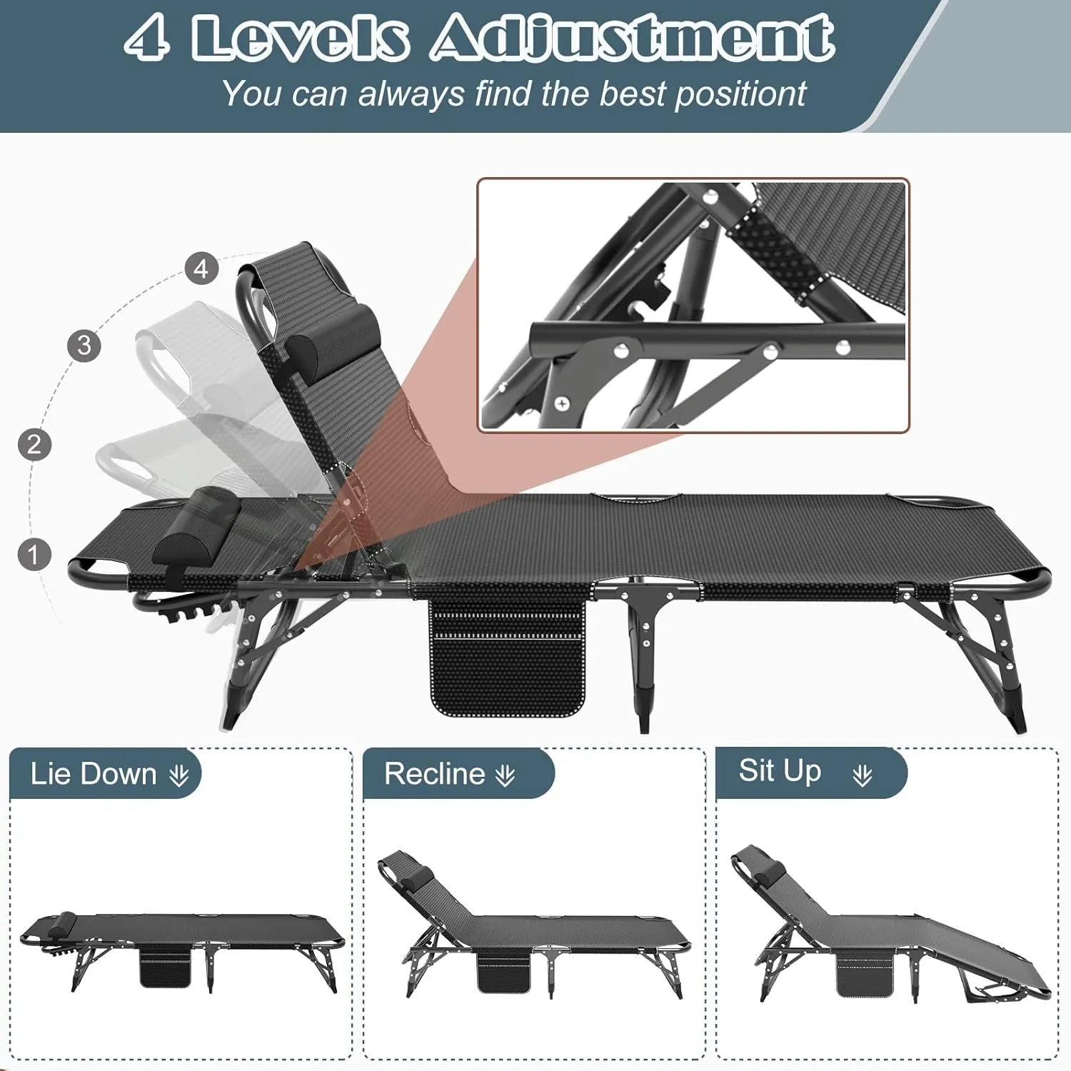 ABORON Foldable Camping Cots for Adults, Double Layer 1200D 500lb Loading Cot for Sleeping, Heavy Duty Guest Bed with Mattress Carrying Bag (1, Atramentous Bed & Blue Pad)