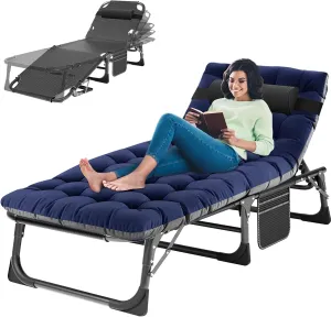ABORON Foldable Camping Cots for Adults, Double Layer 1200D 500lb Loading Cot for Sleeping, Heavy Duty Guest Bed with Mattress Carrying Bag (1, Atramentous Bed & Blue Pad)