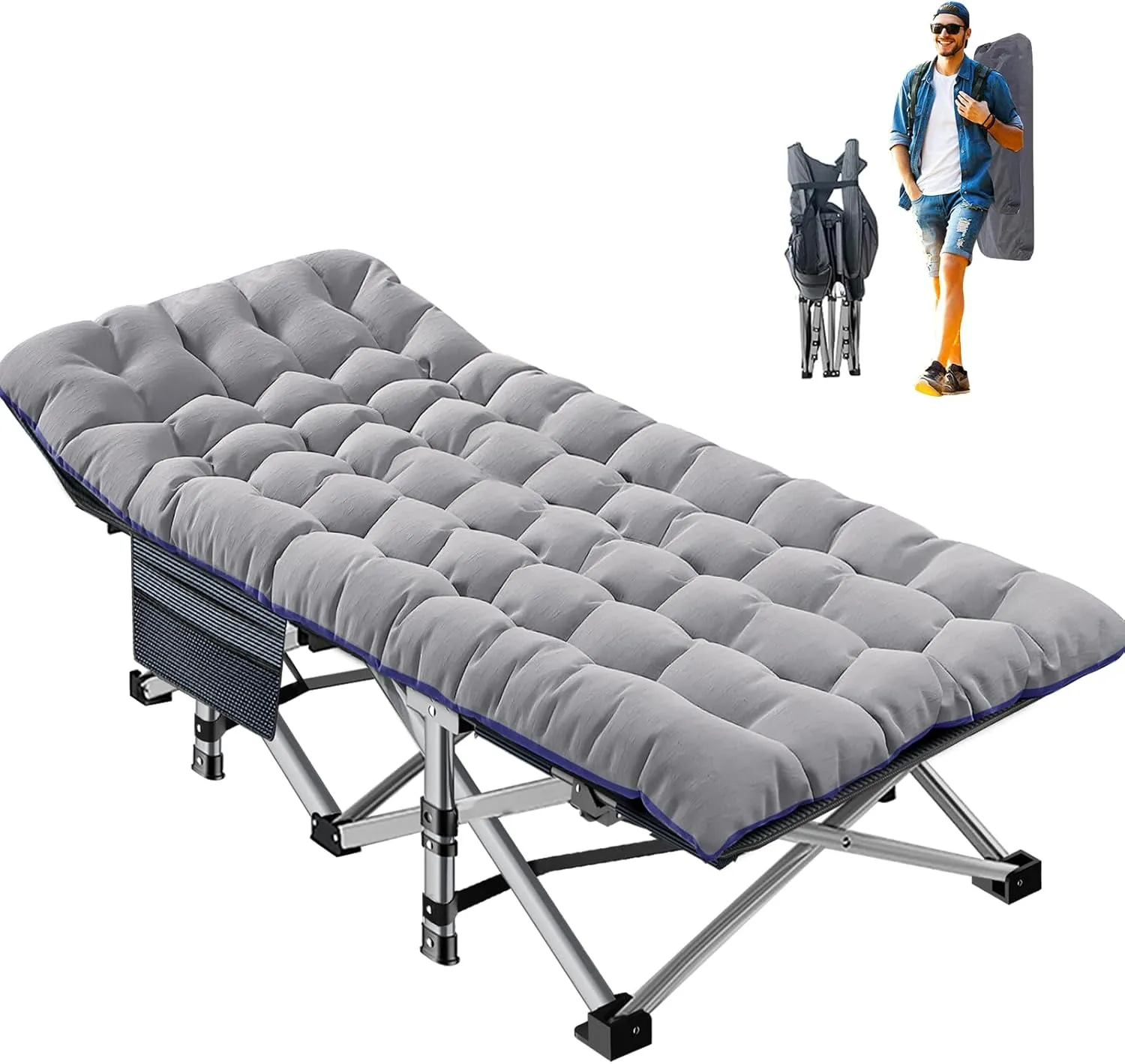 ABORON Foldable Camping Cots for Adults, Double Layer 1200D 500lb Loading Cot for Sleeping, Heavy Duty Guest Bed with Mattress Carrying Bag