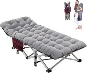 ABORON Folding Camping Cot W/Mat for Adults, Heavy Duty Outdoor Bed with Carry Bag,1200 D Layer Oxford Travel Camp Cots