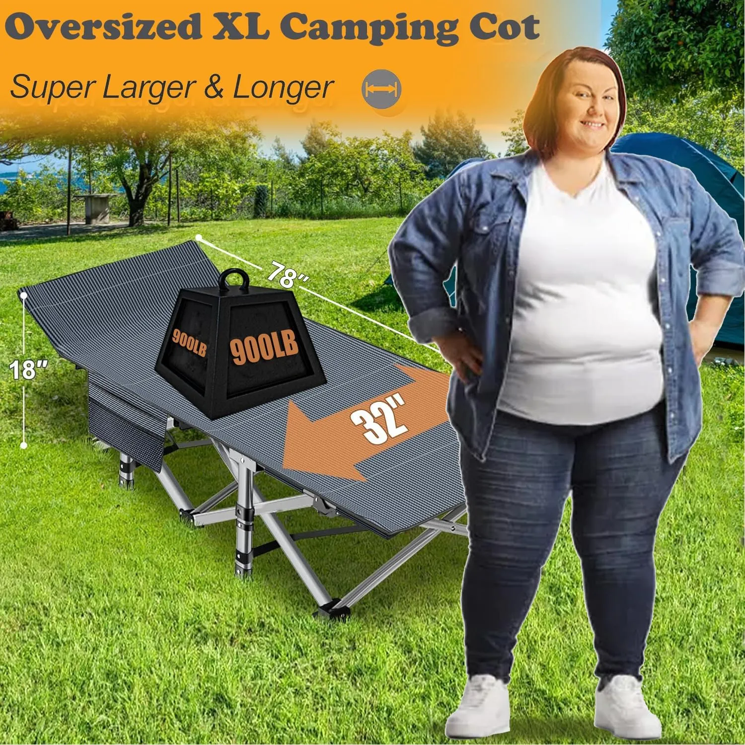 ABORON Oversized Folding Camping Cot for Adults, Double Layer 1200D, 500lb Capacity, Heavy Duty Guest Cot with Mat & Carrying Bag for Indoor & Outdoor Use