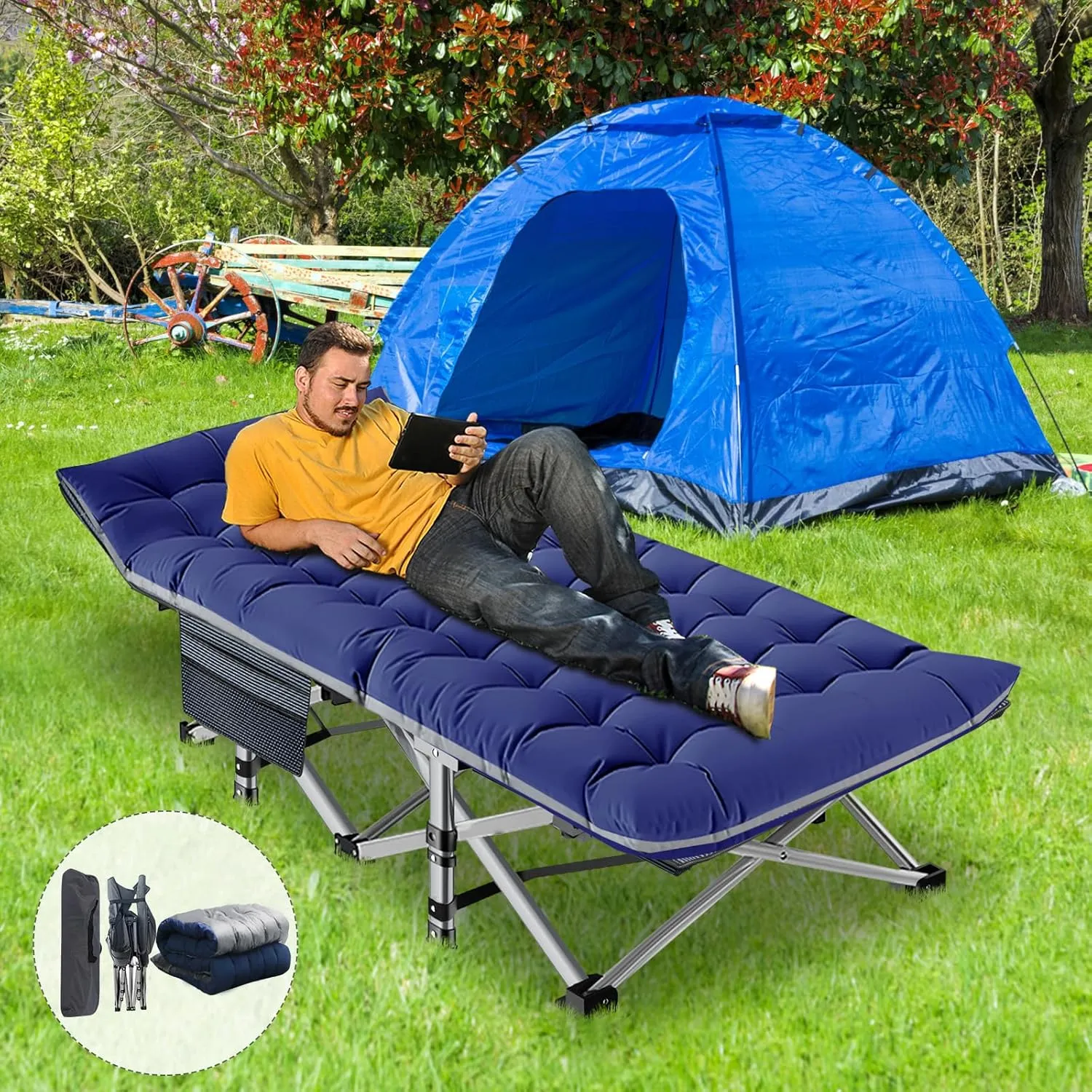 ABORON Oversized Folding Camping Cot for Adults, Double Layer 1200D, 500lb Capacity, Heavy Duty Guest Cot with Mat & Carrying Bag for Indoor & Outdoor Use