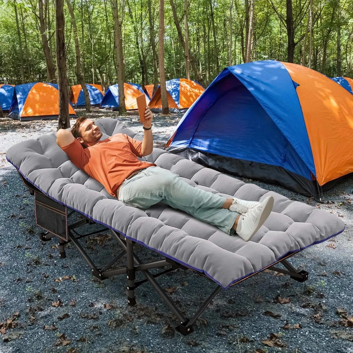 ABORON Oversized XXL Folding Camping Cot W/Mat for Adults, 78" L x 32" W x 18" H, Heavy Duty Outdoor Bed with Carry Bag,1200 D Layer Oxford Travel Camp Cots