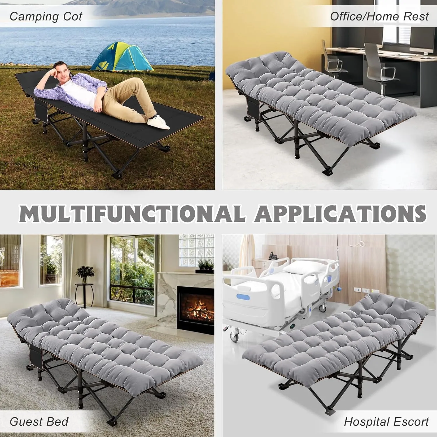 ABORON Oversized XXL Folding Camping Cot W/Mat for Adults, 78" L x 32" W x 18" H, Heavy Duty Outdoor Bed with Carry Bag,1200 D Layer Oxford Travel Camp Cots