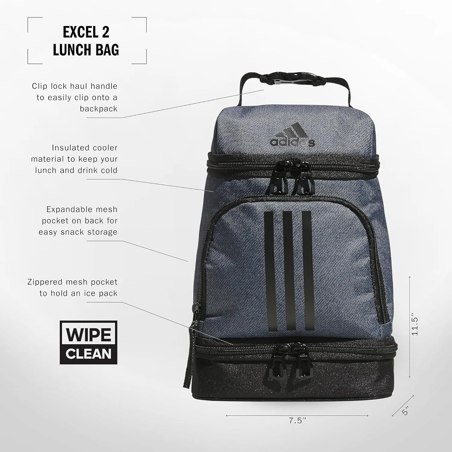 adidas Excel Backpack (34L)   Insulated Lunch Bag (6L), White/Black   Onix Grey/Black, One Size