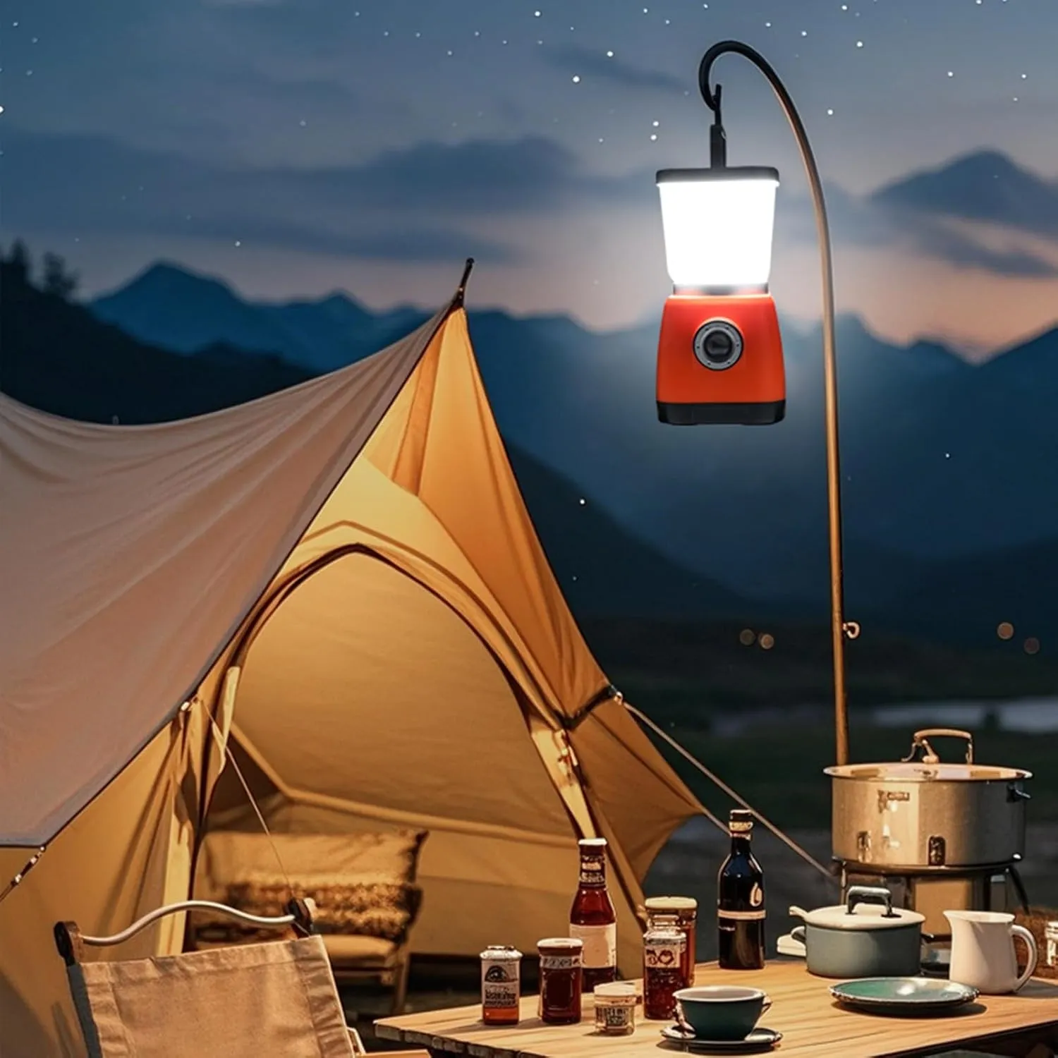 Adjustable Brightness Waterproof Camping Light with Hand Crank & Portable Hook - Rechargeable Outdoor Lantern for Camping, Hiking, Emergency Survival - Lightweight Travel-Friendly Tent Light