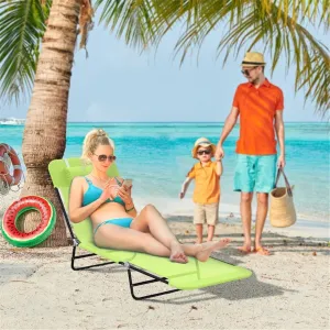Adjustable Portable Cot for Adults, Folding Chair, 4-Position Recliner with 264 lbs Weight Capacity Lounger, Travel, Camping, Beach, Green