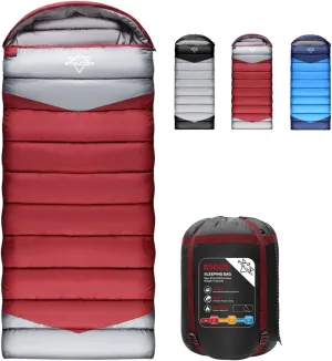 Adult Kids Sleeping Bag - All Season Warm/Cold Weather Lightweight for Camping & Hiking - Compact w/Compression Sack - Portable for Backpacking Travel Indoor - Unisex Boy Girl Man Woman