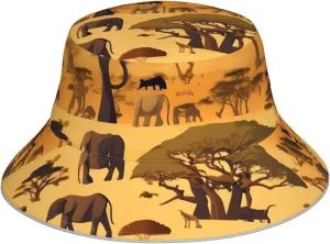 African Grassland Animals Fisherman's Hat, Summer Foldable Sun Hat,&* Men's and Women's Sun Hat, Suitable for Beach, Camping, Hiking. Black