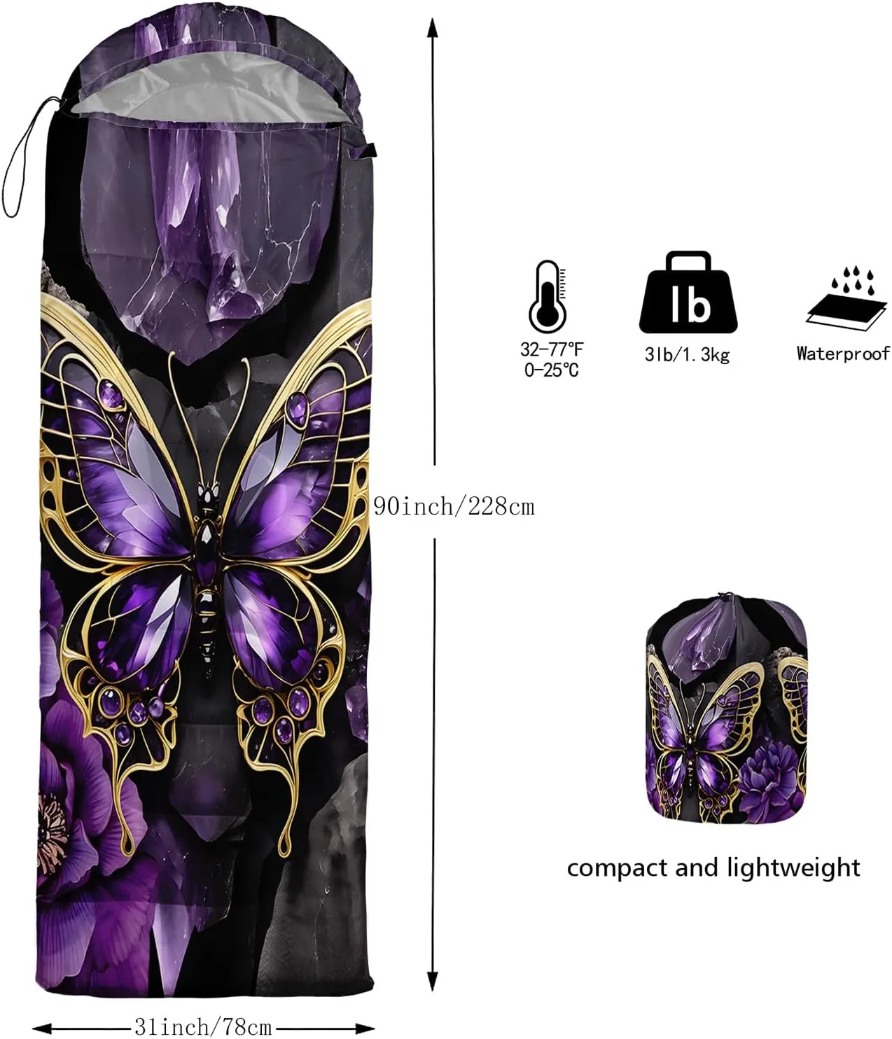 AILONEN Black & Gold King Crown Sleeping Bag for Boys Girls,Warm and Cool Weather,Lightweight,Waterproof Backpacking,King and Queen Money Dollar Printed Sleeping Bag for Camping