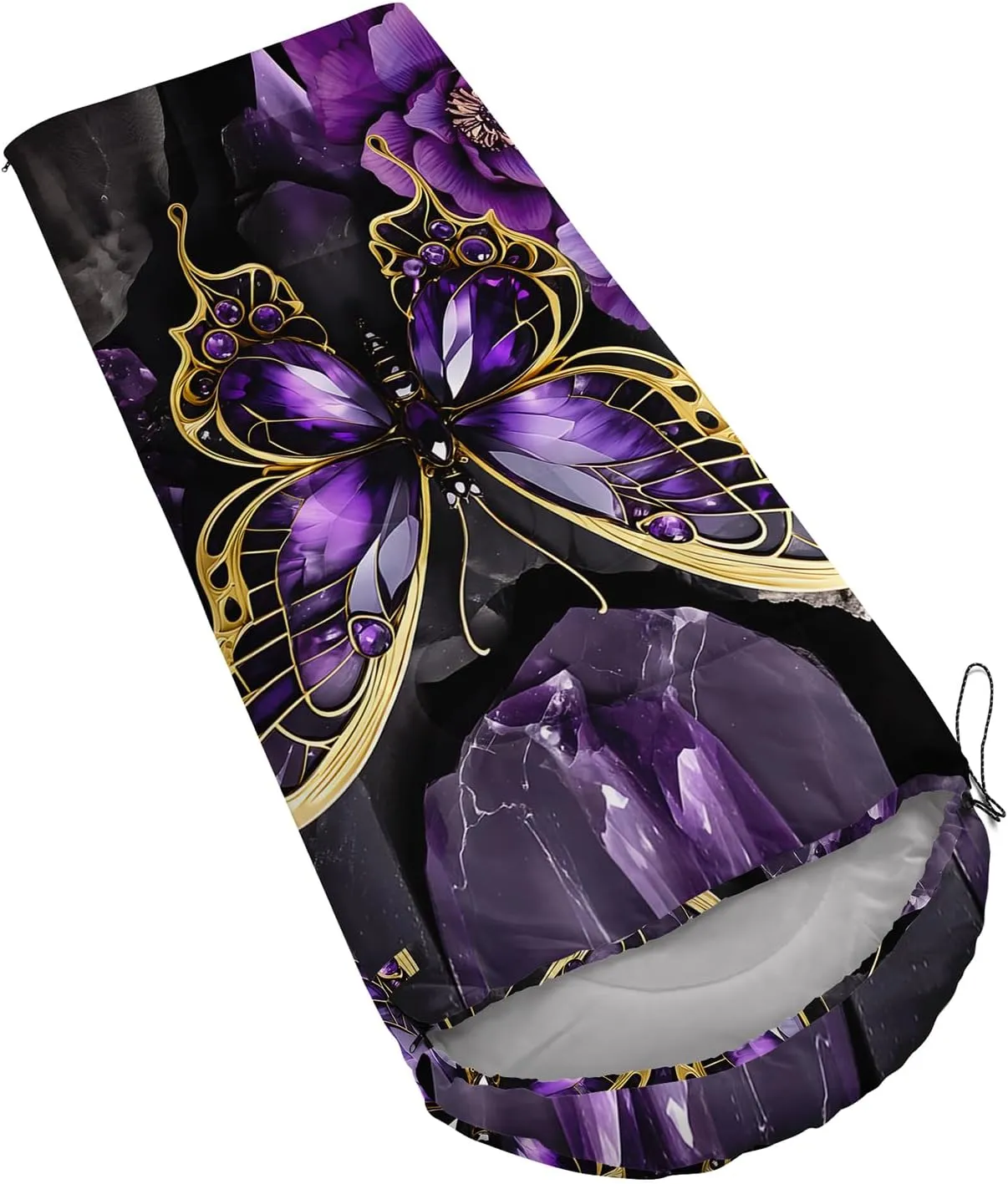 AILONEN Black & Gold King Crown Sleeping Bag for Boys Girls,Warm and Cool Weather,Lightweight,Waterproof Backpacking,King and Queen Money Dollar Printed Sleeping Bag for Camping