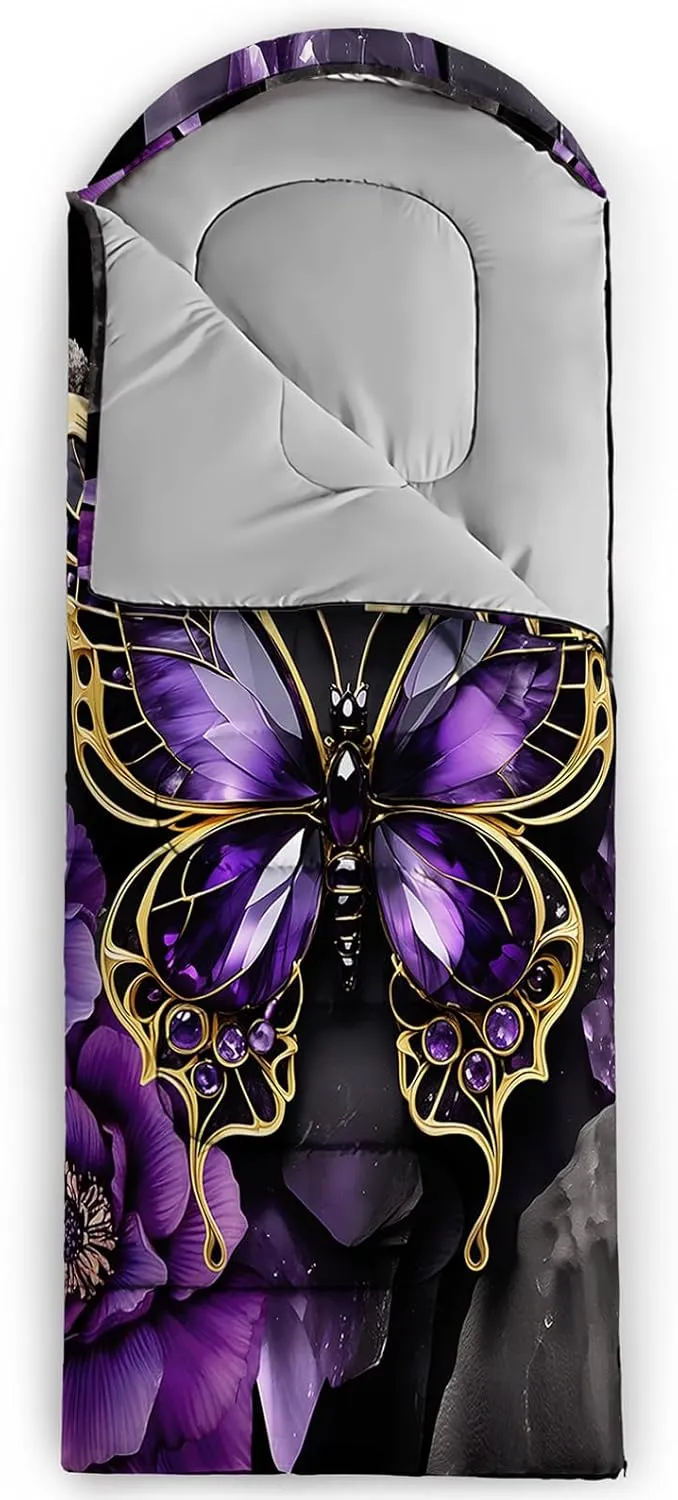 AILONEN Black & Gold King Crown Sleeping Bag for Boys Girls,Warm and Cool Weather,Lightweight,Waterproof Backpacking,King and Queen Money Dollar Printed Sleeping Bag for Camping