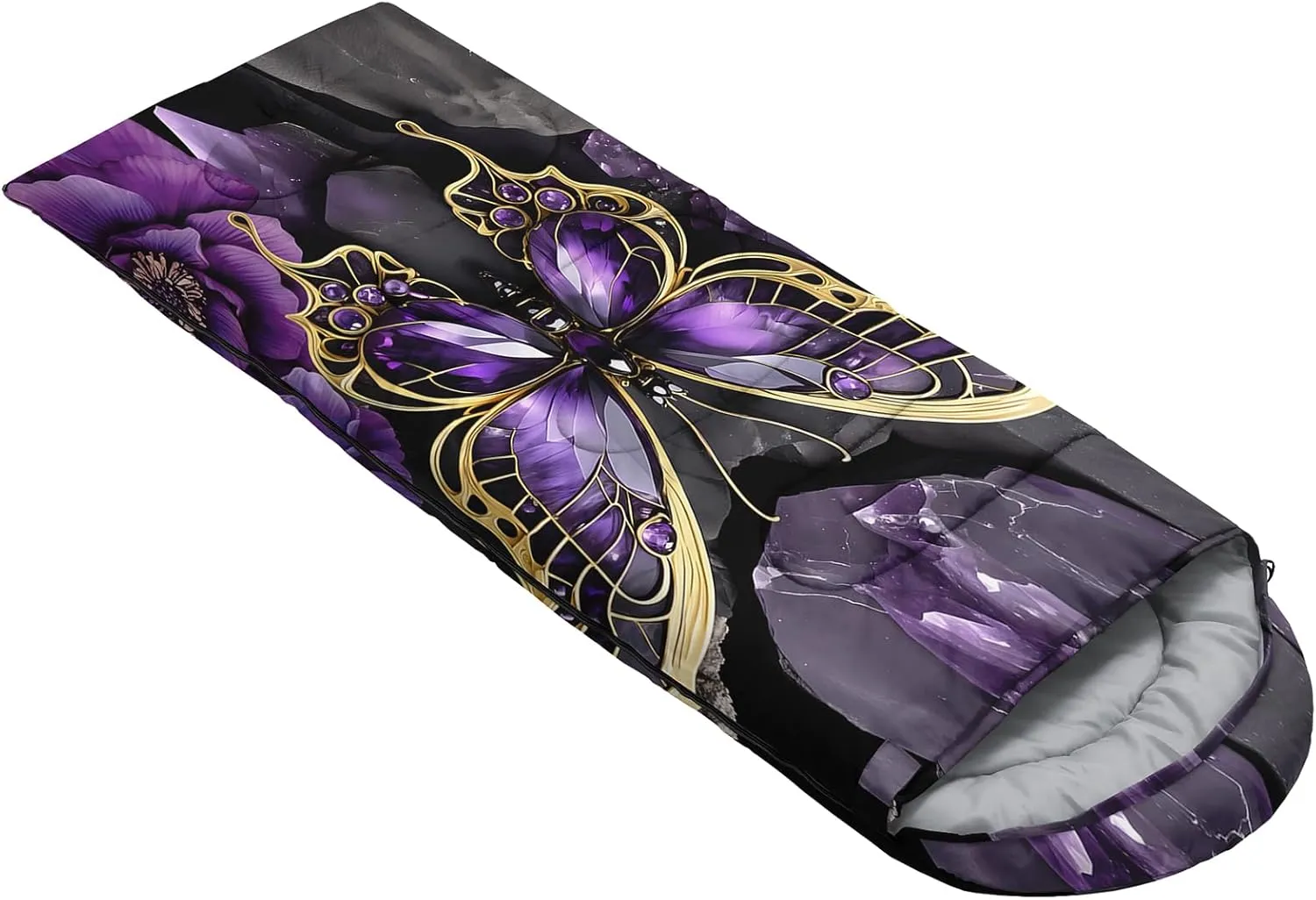 AILONEN Black & Gold King Crown Sleeping Bag for Boys Girls,Warm and Cool Weather,Lightweight,Waterproof Backpacking,King and Queen Money Dollar Printed Sleeping Bag for Camping