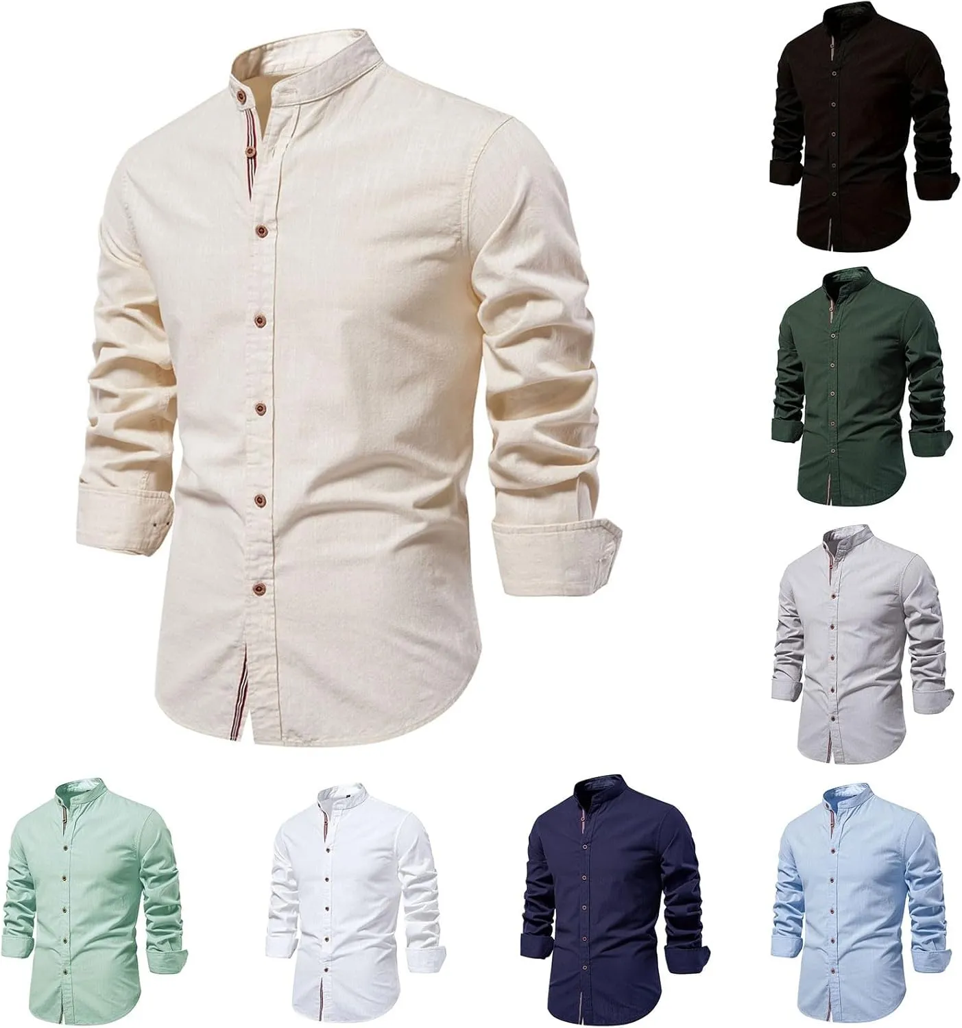 Alalaso Button Up Shirt Men Long Sleeve Slim Fit Solid Color Casual Collar Shirts Lightweight Regular Fit Work Jackets