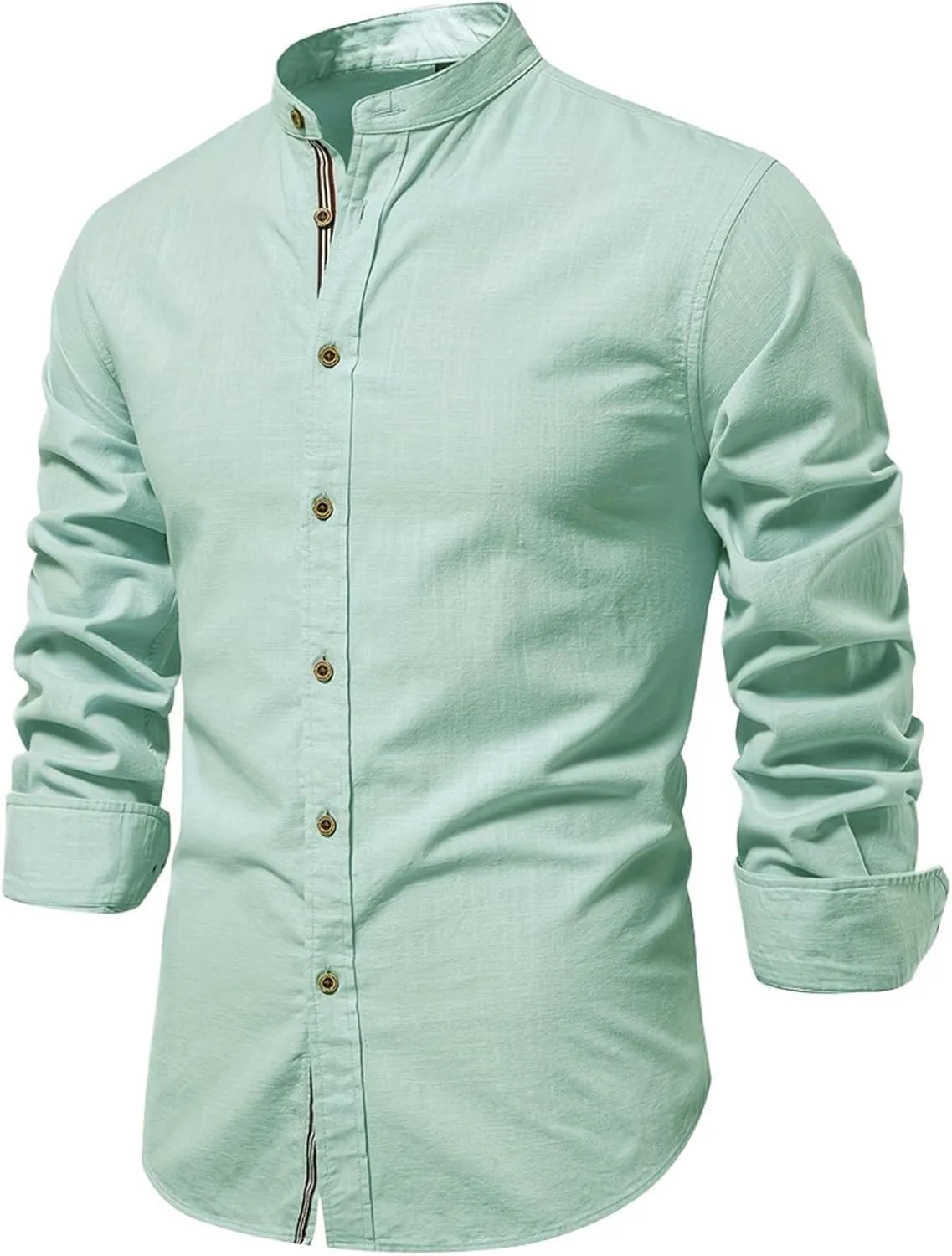 Alalaso Button Up Shirt Men Long Sleeve Slim Fit Solid Color Casual Collar Shirts Lightweight Regular Fit Work Jackets