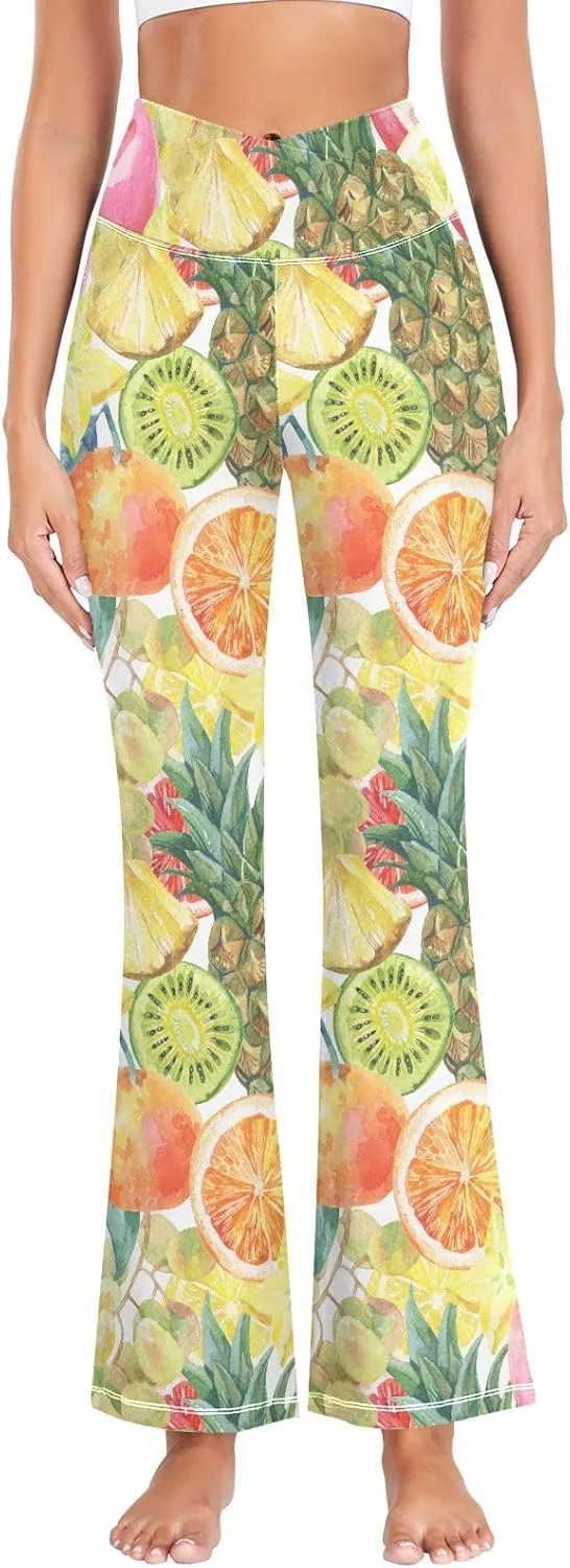 ALAZA Women's Orange and Floral Flare Yoga Pants