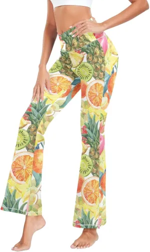 ALAZA Women's Orange and Floral Flare Yoga Pants