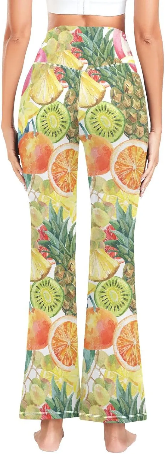 ALAZA Women's Orange and Floral Flare Yoga Pants