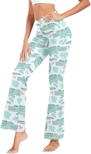 ALAZA Women's Watercolor Pattern with Garden Flowers Flare Yoga Pants