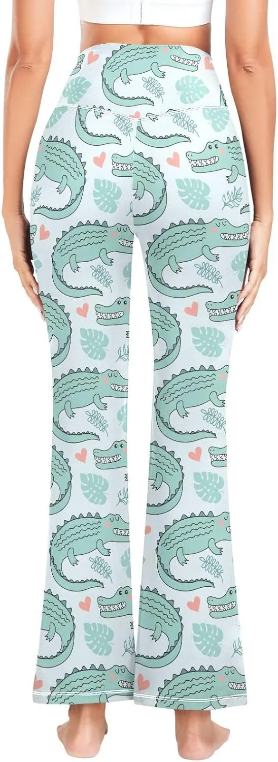 ALAZA Women's Watercolor Pattern with Garden Flowers Flare Yoga Pants