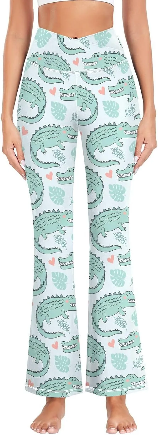 ALAZA Women's Watercolor Pattern with Garden Flowers Flare Yoga Pants