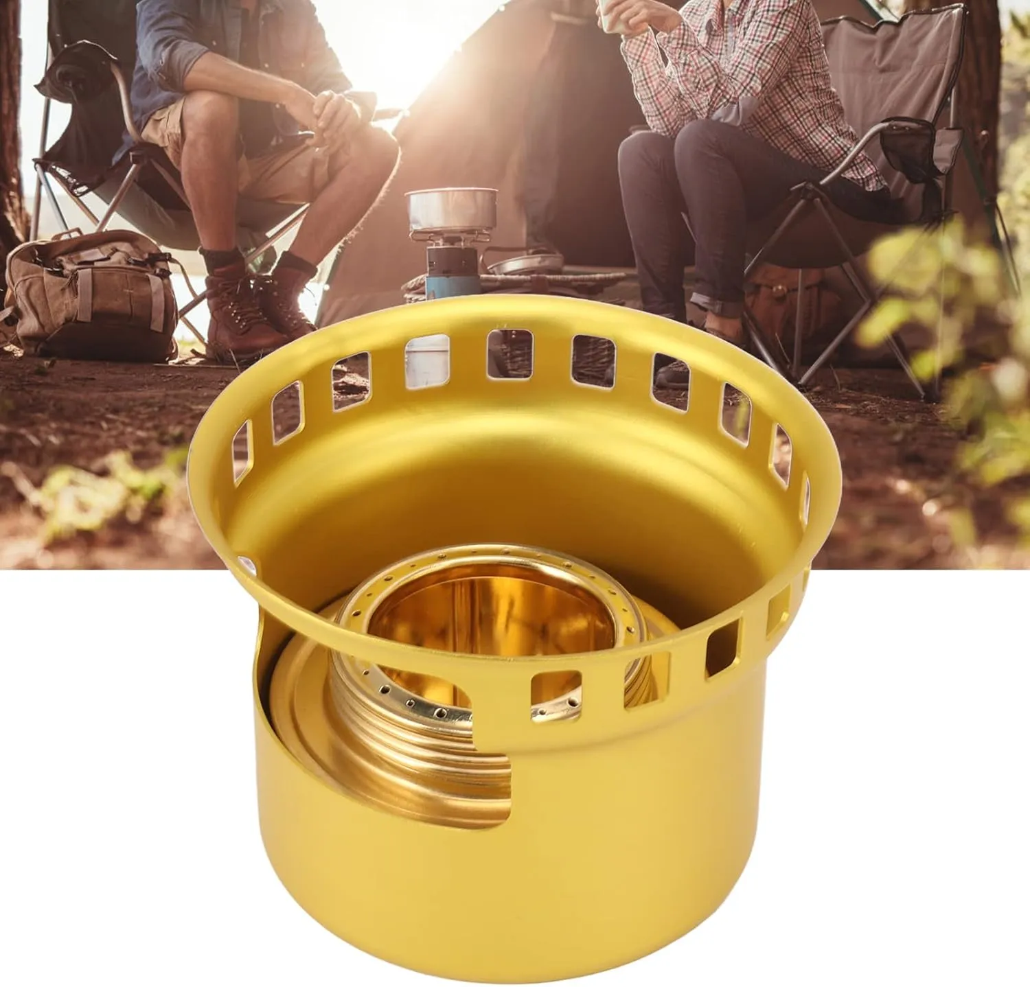 Alcohol Stove, Portable Copper Spirit Burner with Support and Storage Bag, Efficient Lightweight and Windproof, for Camping, Hiking, Picnic and Survival (Golden)