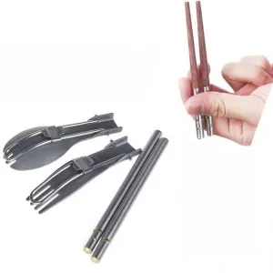 Alocs TW-106 3-in-1 Portable Tableware Cutlery Set Folding Chopsticks Spoon Fork Picnic Camping Hiking