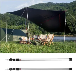 Aluminum Alloy Telescoping Tarp Poles, Lightweight Adjustable Tent Poles with Non-Slip Feet Covers, Portable Outdoor Camping Poles for Backpacking/Hiking(Silver-2 Bars)