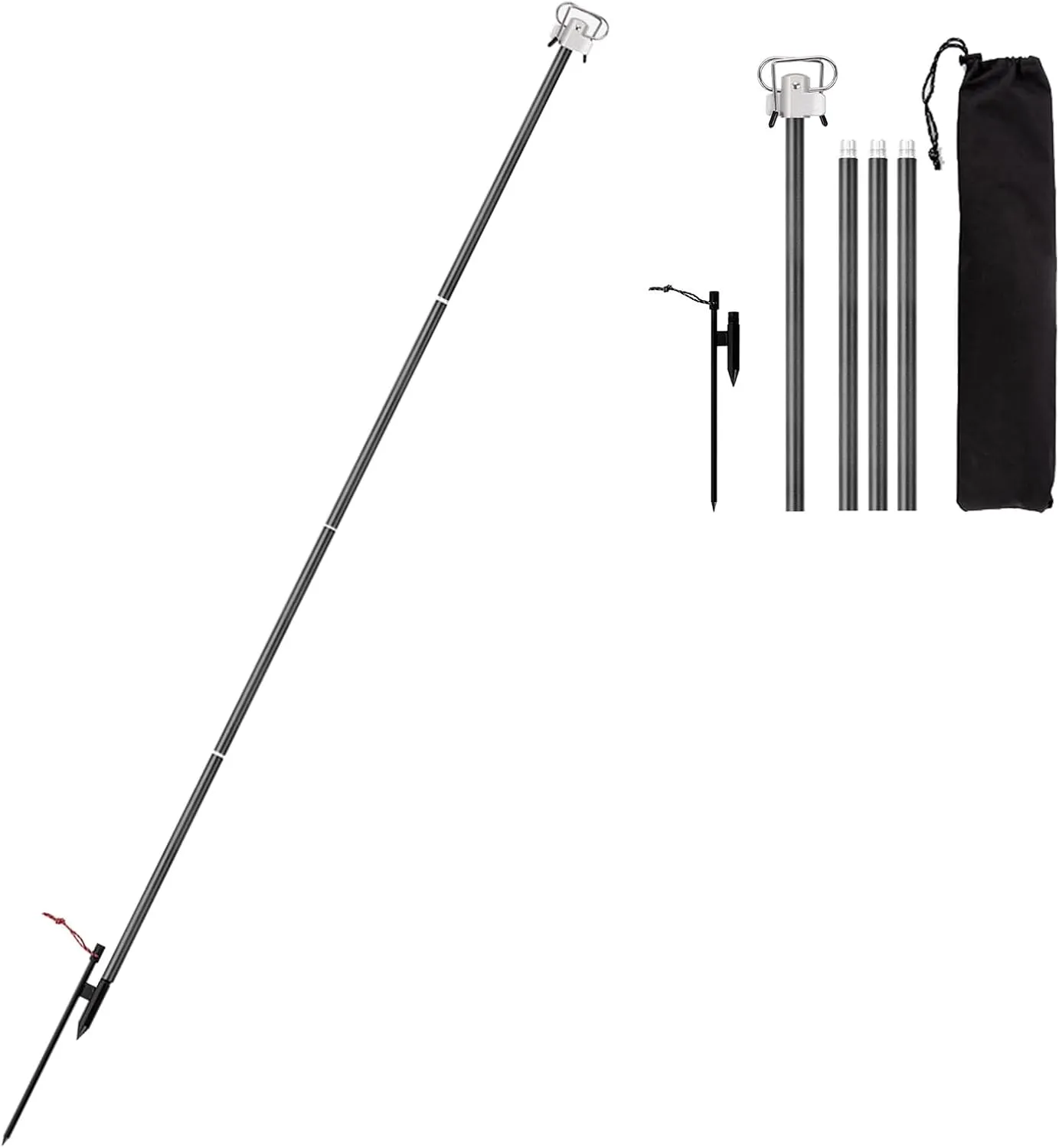 Aluminum Lantern Stand Lightweight Foldable Camping Pole with Hooks, Adjustable Height, Collapsible Design for Camping, Hiking, Fishing, Aluminum Alloy, Black (3)