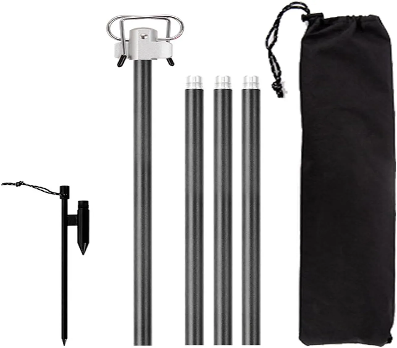 Aluminum Lantern Stand Lightweight Foldable Camping Pole with Hooks, Adjustable Height, Collapsible Design for Camping, Hiking, Fishing, Aluminum Alloy, Black (3)