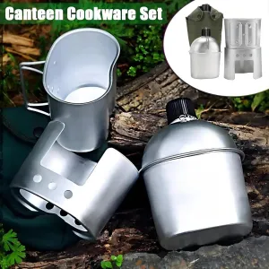 Aluminum Water Canteen Cup with Stove & Pouch Set - Lightweight Camping Cookware Kit for Outdoor Survival, Hiking, Backpacking, and Hunting