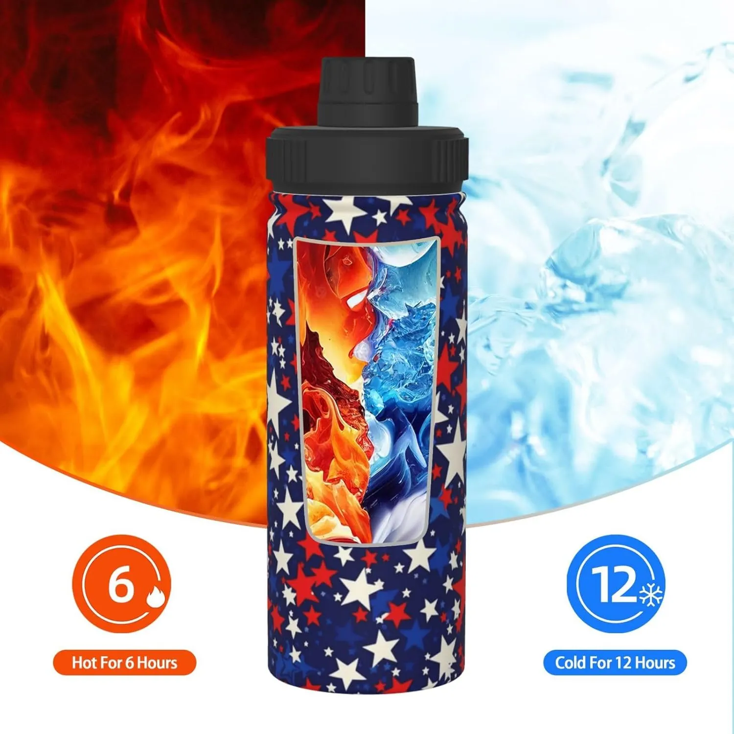 American Blue Red Stars 18 oz Stainless Steel Water Bottles Insulated Sports Water Bottle with Handle, Patriotic Double Wall Travel Water Flask for Running Hiking Fishing
