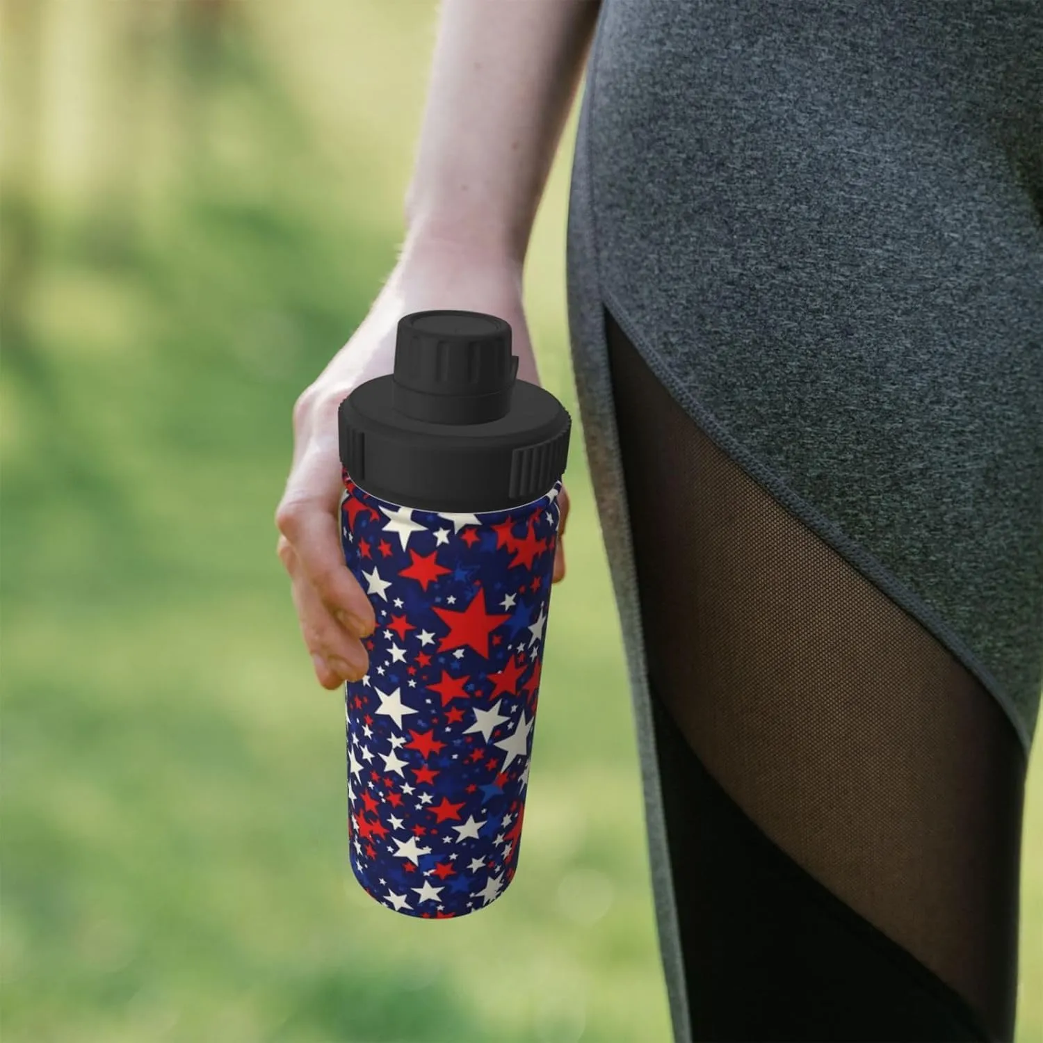 American Blue Red Stars 18 oz Stainless Steel Water Bottles Insulated Sports Water Bottle with Handle, Patriotic Double Wall Travel Water Flask for Running Hiking Fishing