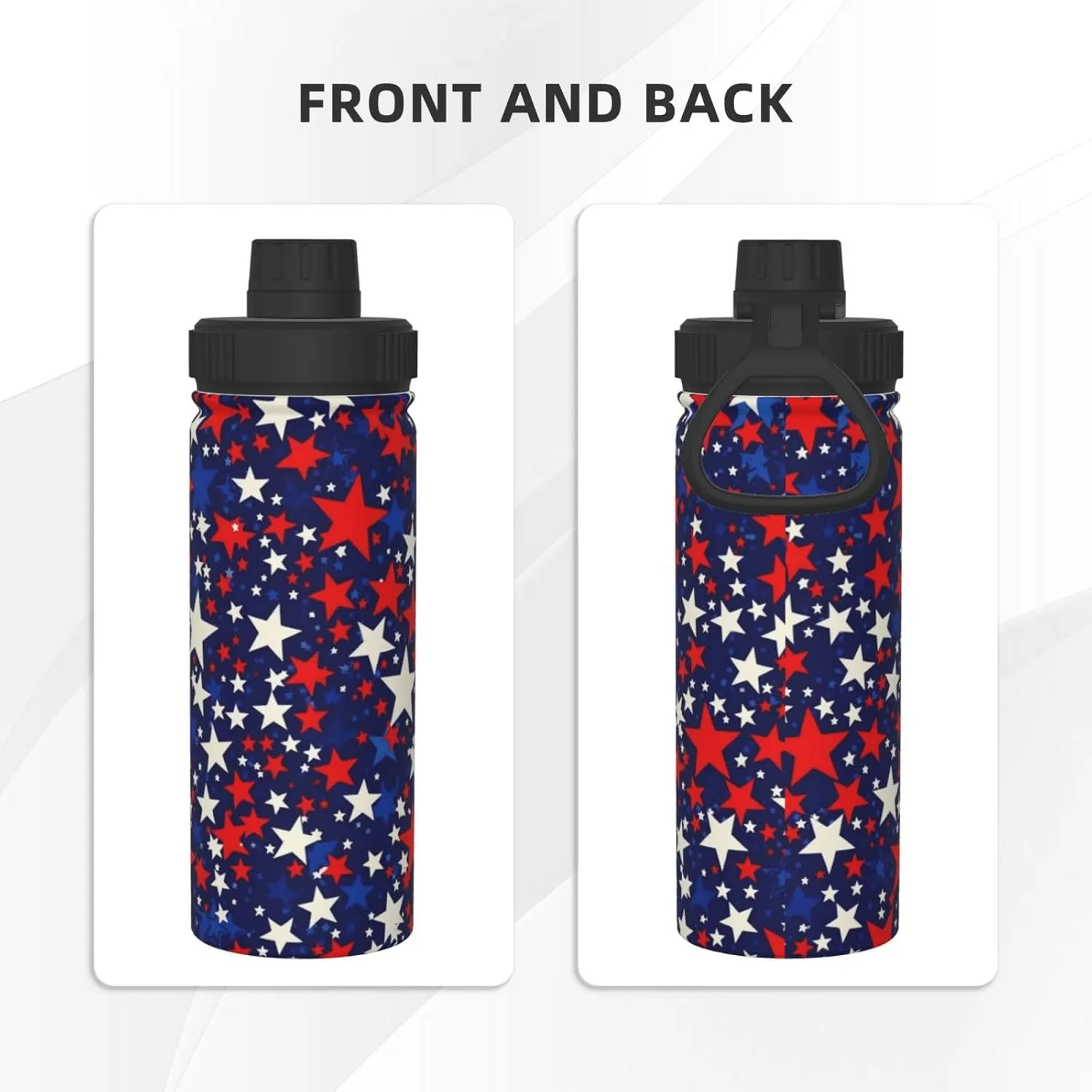 American Blue Red Stars 18 oz Stainless Steel Water Bottles Insulated Sports Water Bottle with Handle, Patriotic Double Wall Travel Water Flask for Running Hiking Fishing