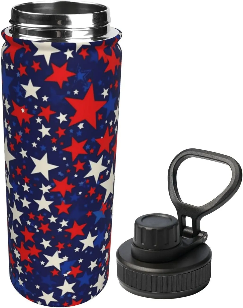 American Blue Red Stars 18 oz Stainless Steel Water Bottles Insulated Sports Water Bottle with Handle, Patriotic Double Wall Travel Water Flask for Running Hiking Fishing