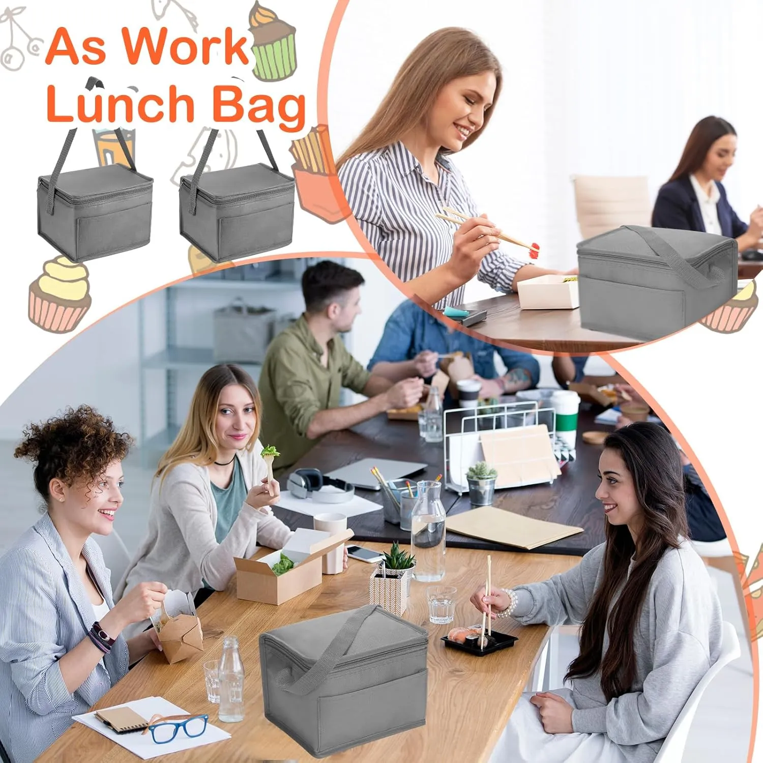 Amyhill Gray Insulated Lunch Bag, 8.27 x 6.3 x 5.51 inches, PEVA Foil Lining, Stain Resistant, Reusable, Portable, Lightweight, Spacious, Easy to Clean, Suitable for Office, Picnic