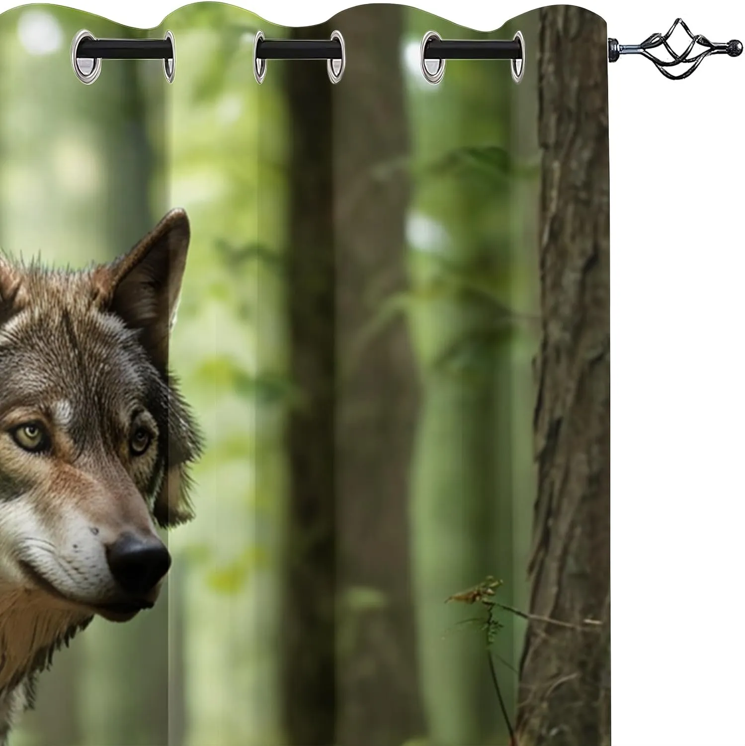 Animal Darkening Window Curtains 3D Print Jungle Running Gray Wolf Thermal Insulated Wear Resistant Drapes with Grommet for Home Decor Bedroom Living Room 2 Panels 42" W x 84" L