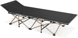 Athena Collection Cot for Adult Sleeping Camping Cot Bed with Side Pocket and Pillow, Heavy Duty Oxford Folding Cot Portable Space Saving Bed for Camping Outdoor Home Travel Support 360lbs Black