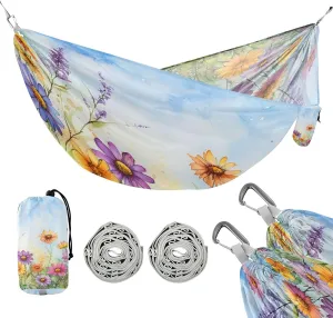 ATTX Colorful Wildflowers Meadow Camping Hammock - Lightweight & Portable Hammocks, Heavy Duty 330lbs Capacity for Indoor, Hiking, Backpacking, Travel, Backyard, Beach#538
