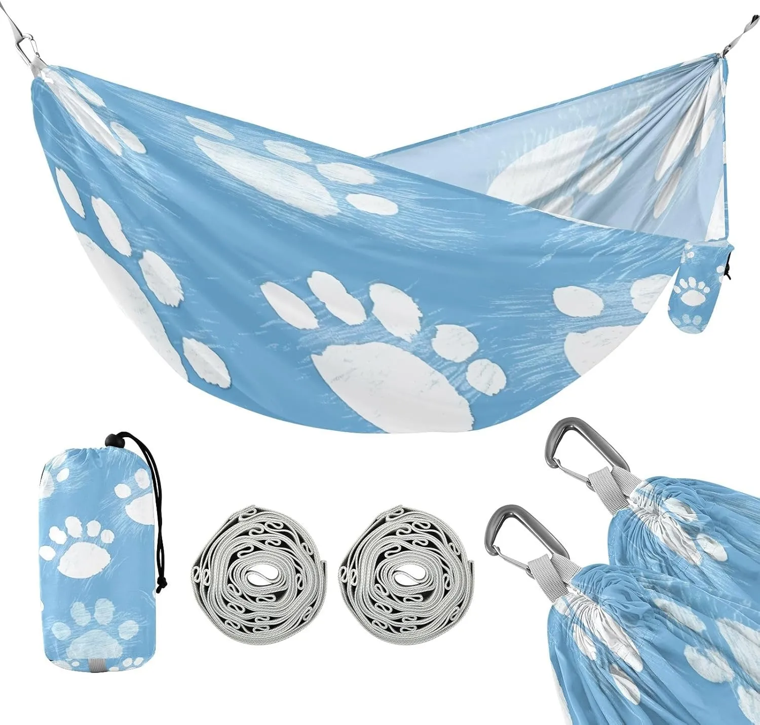 ATTX Dog Paw Prints Camping Hammock - Lightweight & Portable Hammocks, Heavy Duty 330lbs Capacity for Indoor, Hiking, Backpacking, Travel, Backyard, Beach#359